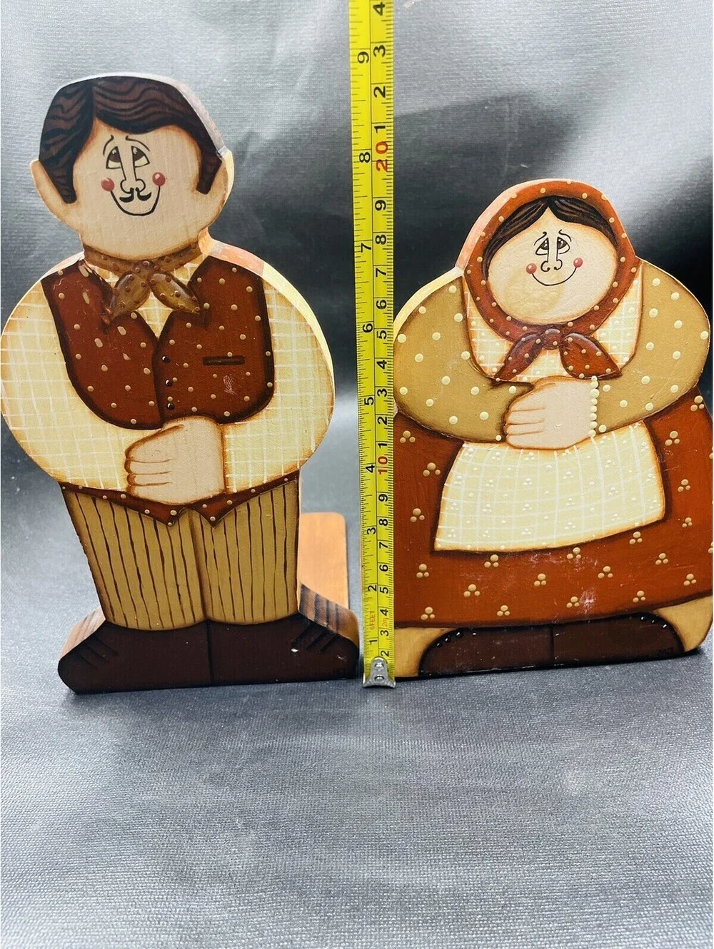 Vtg Folk Art Bookends Wood Hand Painted Pair Book Ends Grannycore 1970s